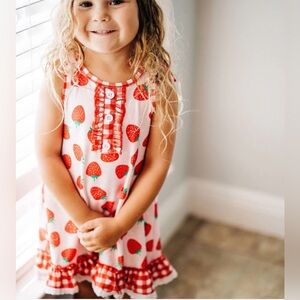 Girls Strawberries Dress With Bloomers